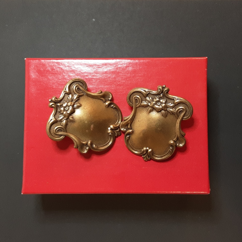 Vintage Solid Brass Hand Engraved Art Nouveau Earrings